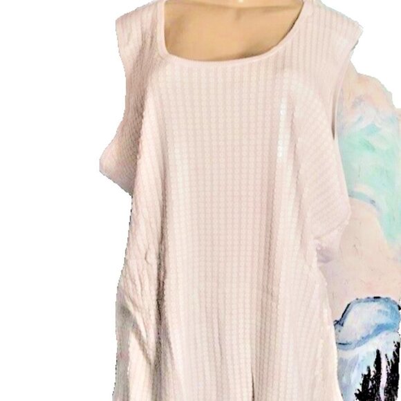 Denim 24/7 Plus 26/28 White Sequin Front Scoop Neck Ribbed Trim Tank Top - Picture 2 of 6